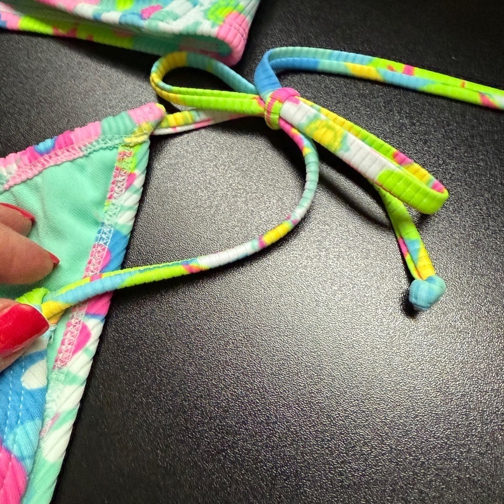 Xhilaration Swimsuit Floral Pink Blue Mint Green Bikini 2 Piece Swimsuit Sz M - Picture 3 of 11